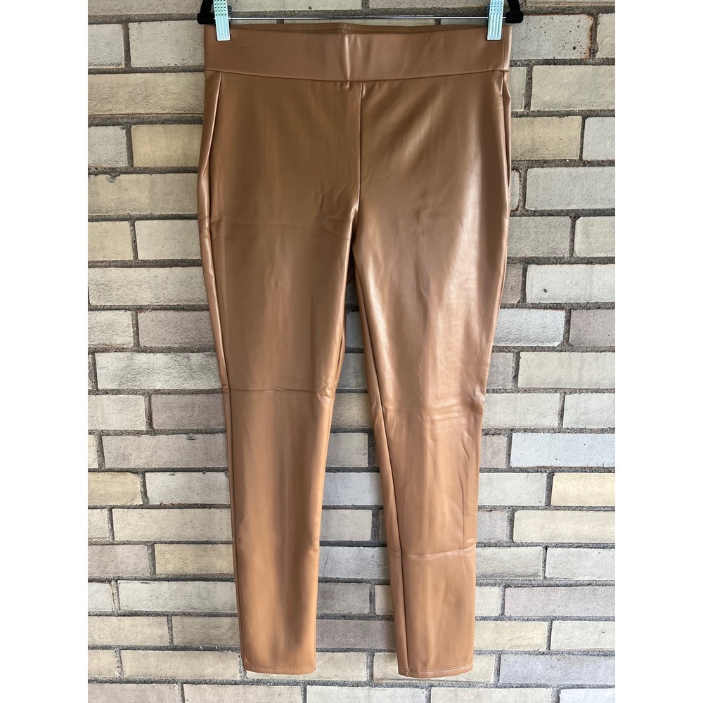 LOFT Tan Faux Leather Leggings Pants Soft Brushed Lining Size Medium NWT